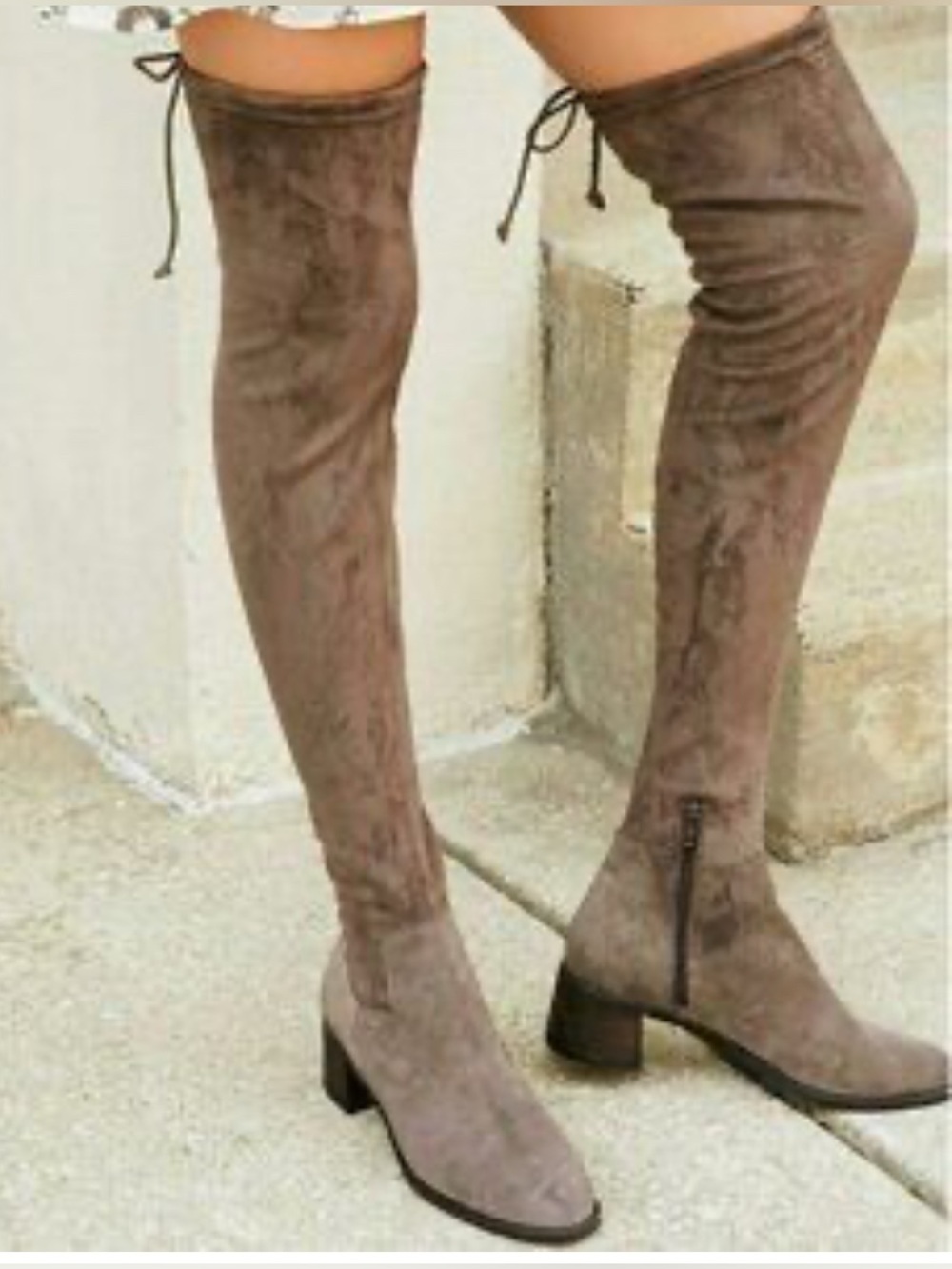 Free people 37 over-the-knee boots coast to coast taupe suede block heel